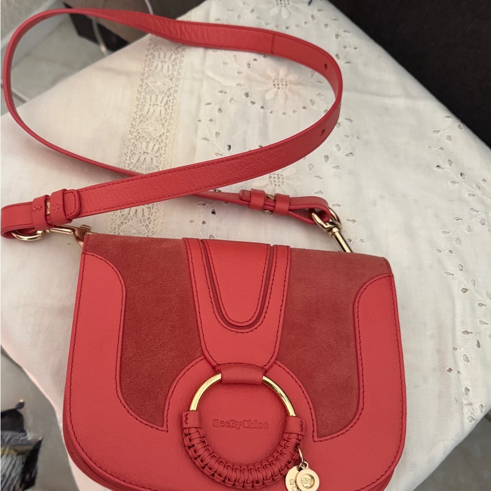 See By Chloe Red Crossbody Bag with Gold Ring Detail